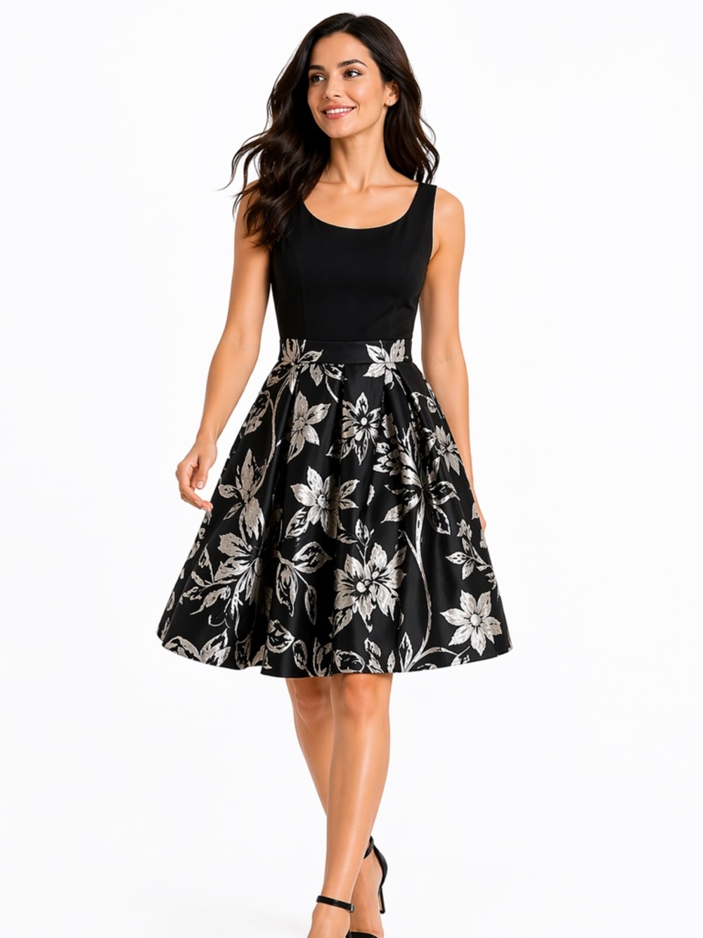 Lauren Ralph Lauren Black Floral Jacquard Fit Flare Dress Sz 2 Sleeveless Party - Picture 2 of 11